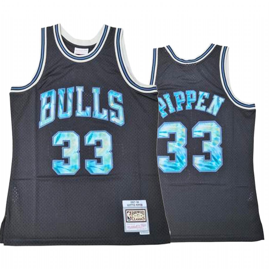 Scottie Pippen 33 Chicago Bulls Tie-Dye Logo Black Jersey 97-98 Hardwood Classics