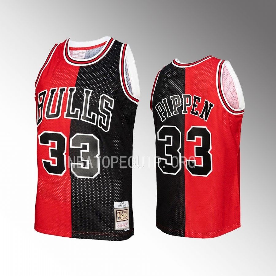 Scottie Pippen Hardwood Classics 1997-98 Jersey Chicago Bulls #33 Red Black Split Swingman Men's Shirt