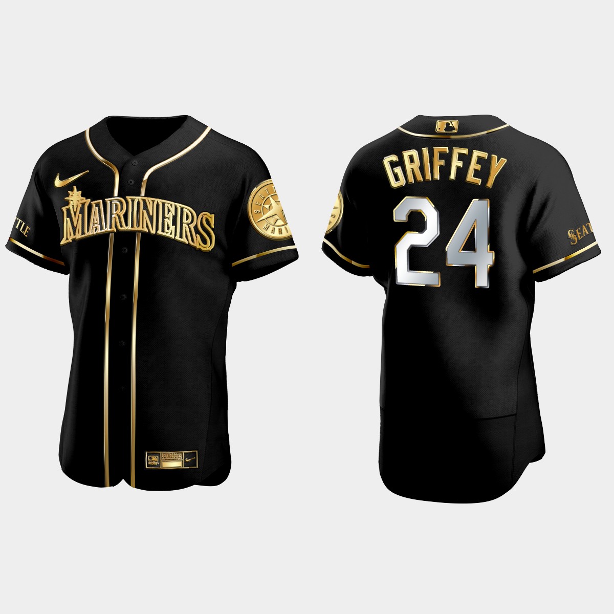 Seattle Mariners #24 Ken Griffey Jr. Golden Edition Jersey - Black