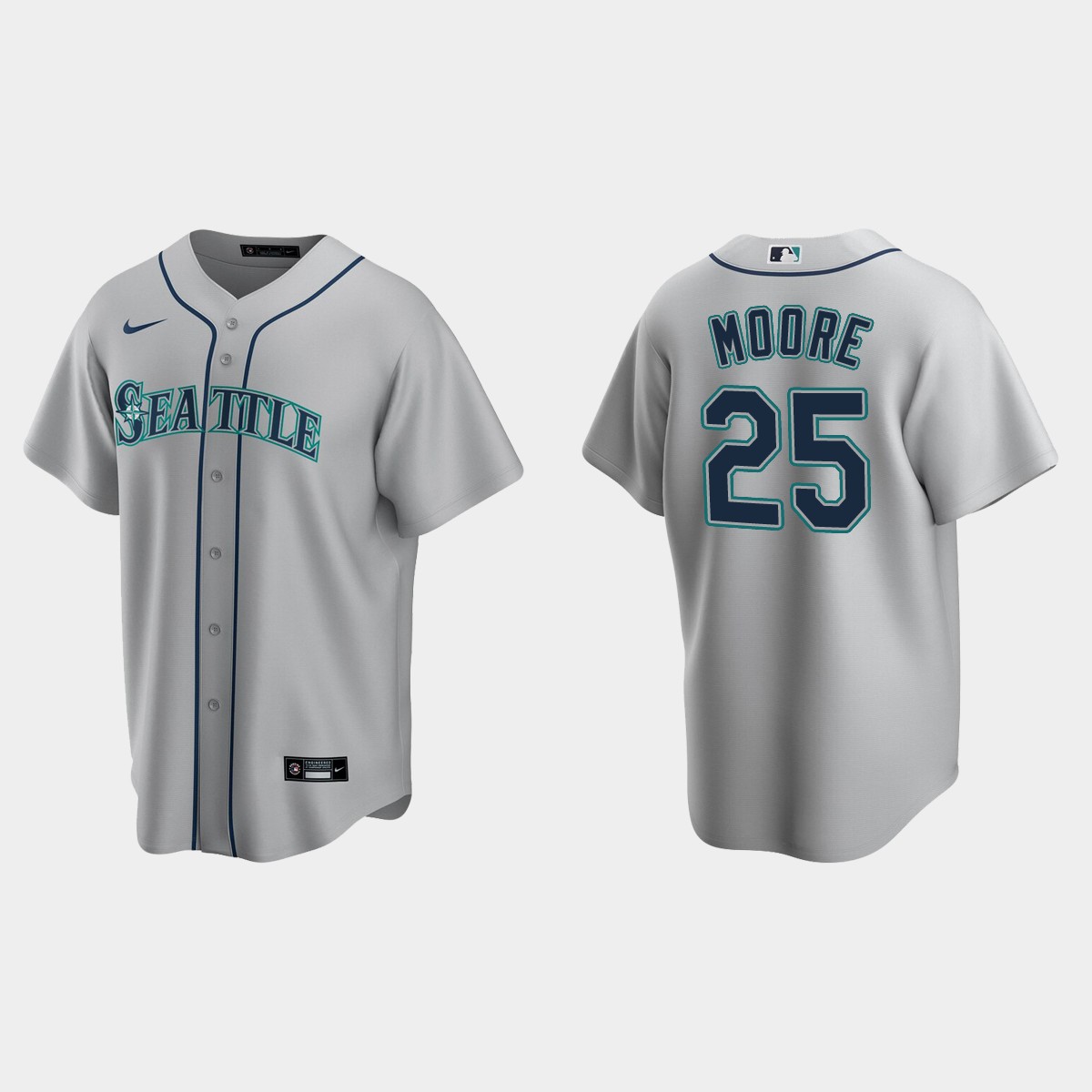 Seattle Mariners #25 Dylan Moore Road Jersey - Gray