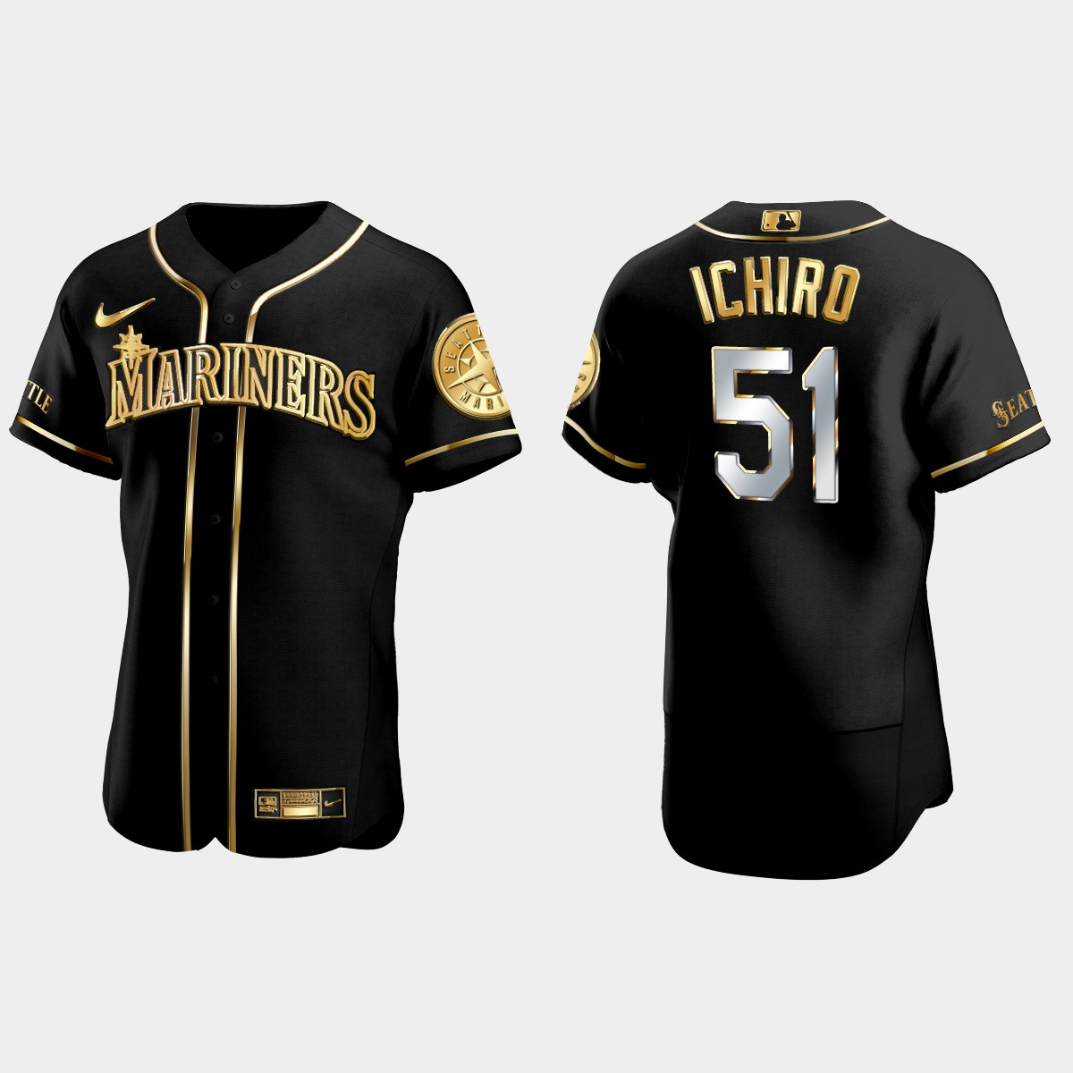 Seattle Mariners #51 Ichiro Suzuki Golden Edition Jersey - Black