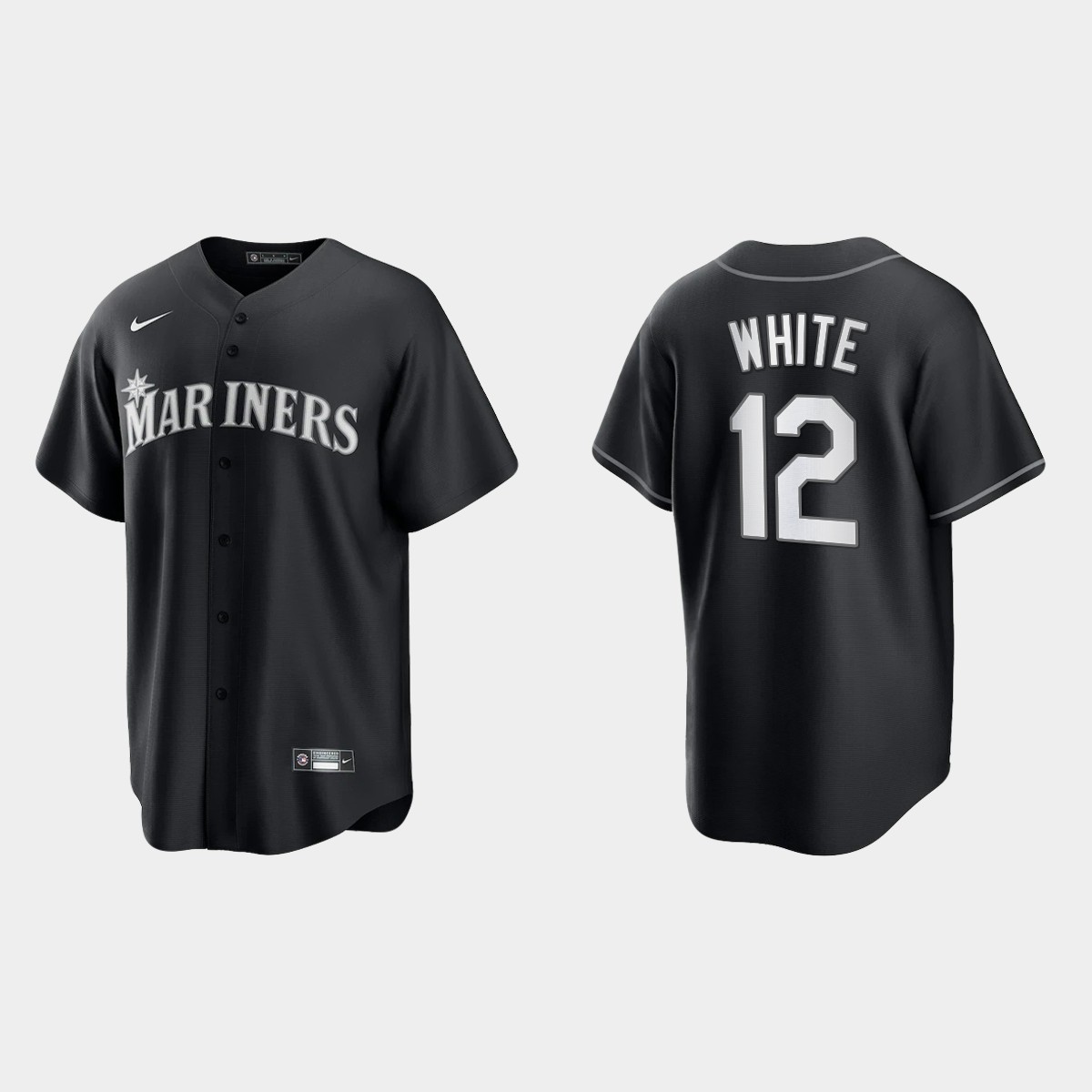 Seattle Mariners Evan White 2021 All Black Fashion Jersey - Black White
