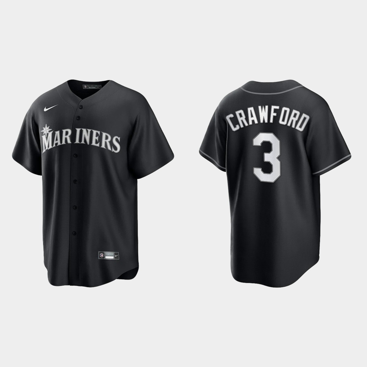 Seattle Mariners J.P. Crawford 2021 All Black Fashion Jersey - Black White