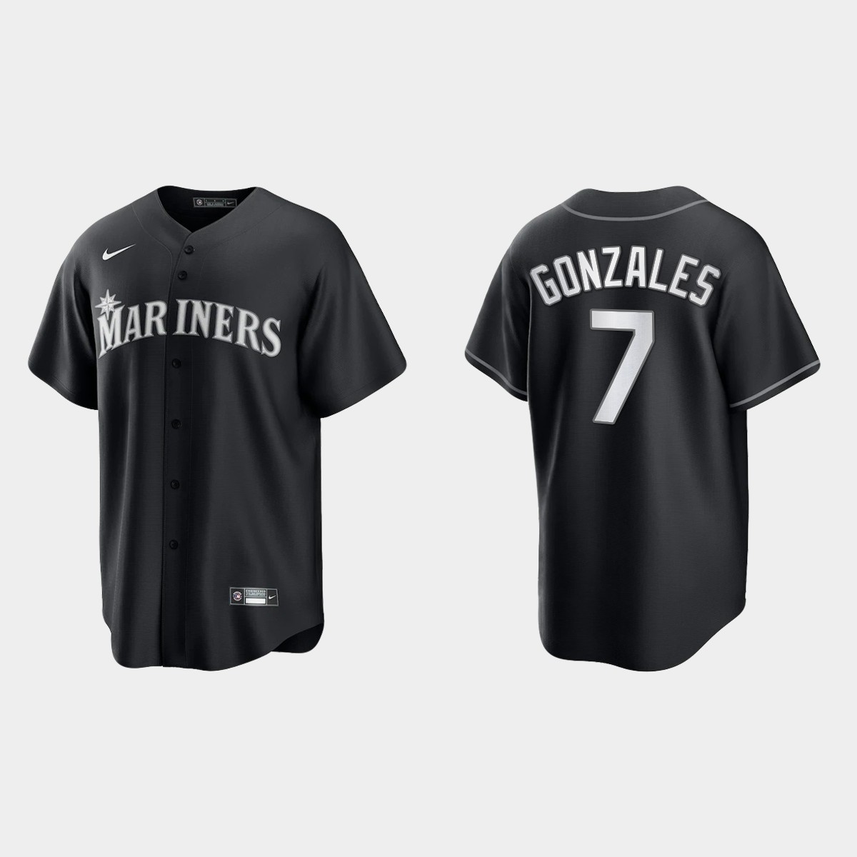 Seattle Mariners Marco Gonzales 2021 All Black Fashion Jersey - Black White