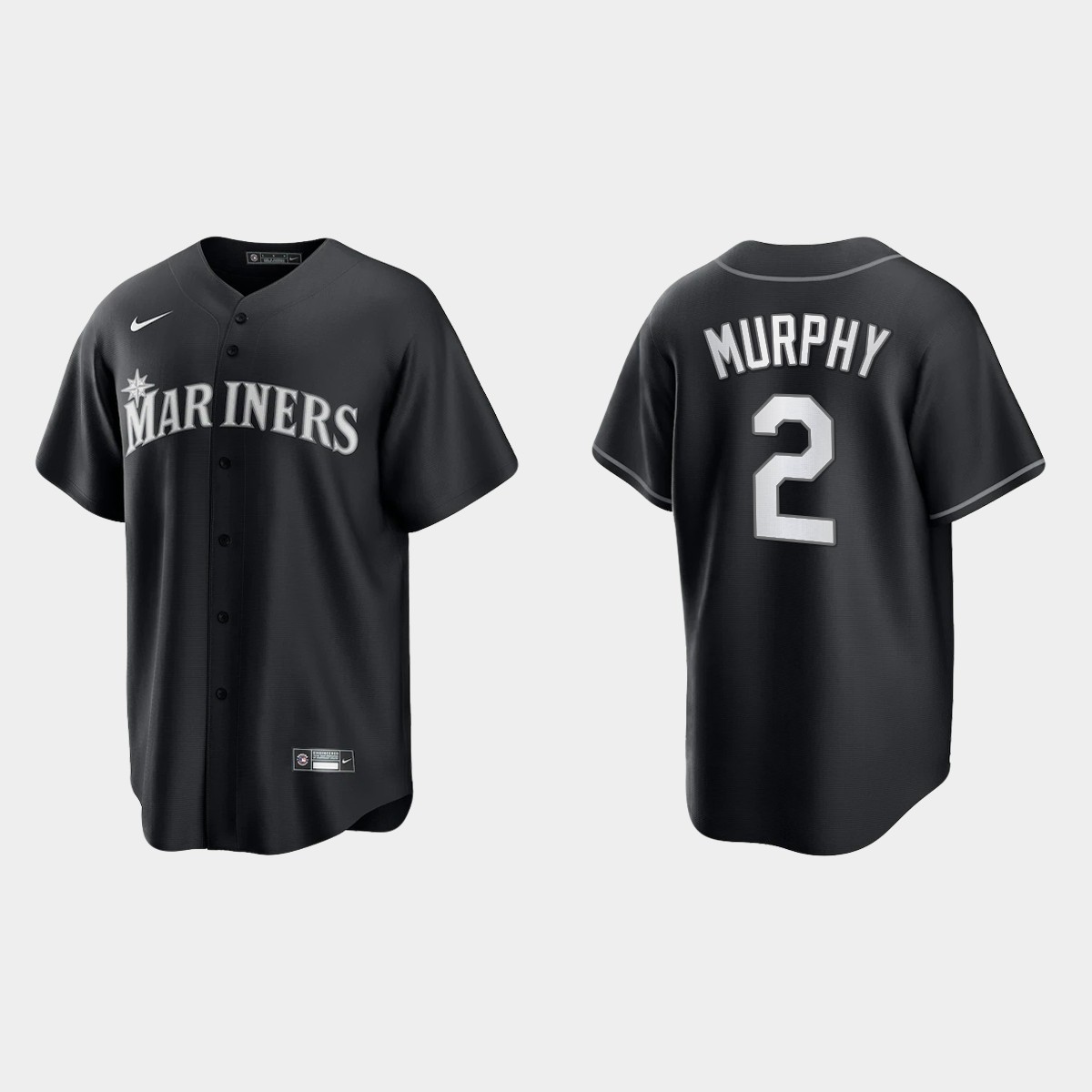 Seattle Mariners Tom Murphy 2021 All Black Fashion Jersey - Black White