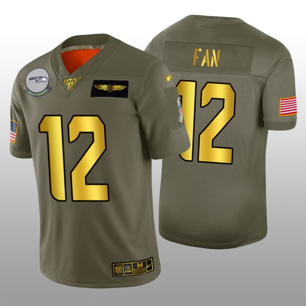 Seattle Seahawks 12th Fan Olive Golden NFL 100 Jersey 2019 Salute to Service - Men's
