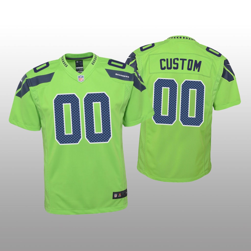 Seattle Seahawks Custom Green Jersey Color Rush Game - Youth
