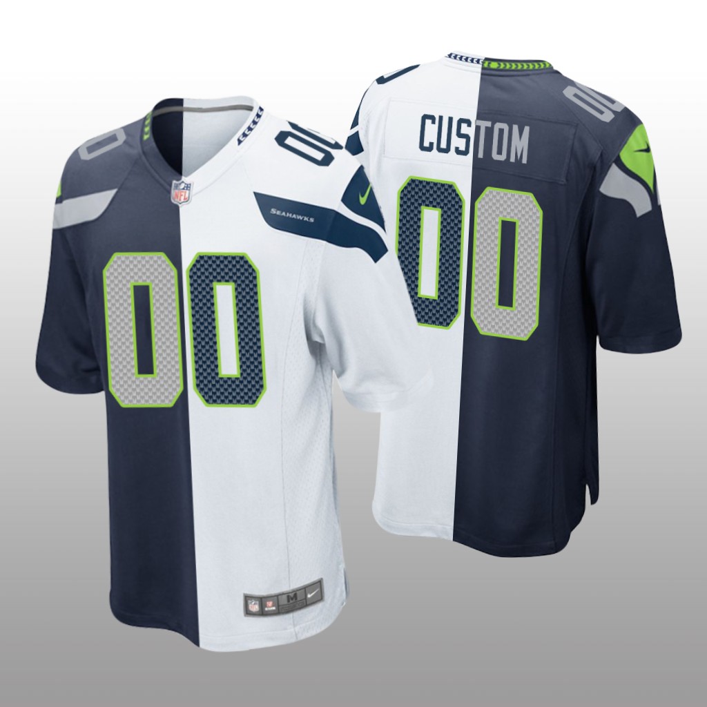 Seattle Seahawks Custom Navy White Two Tone Jersey Split - Men's