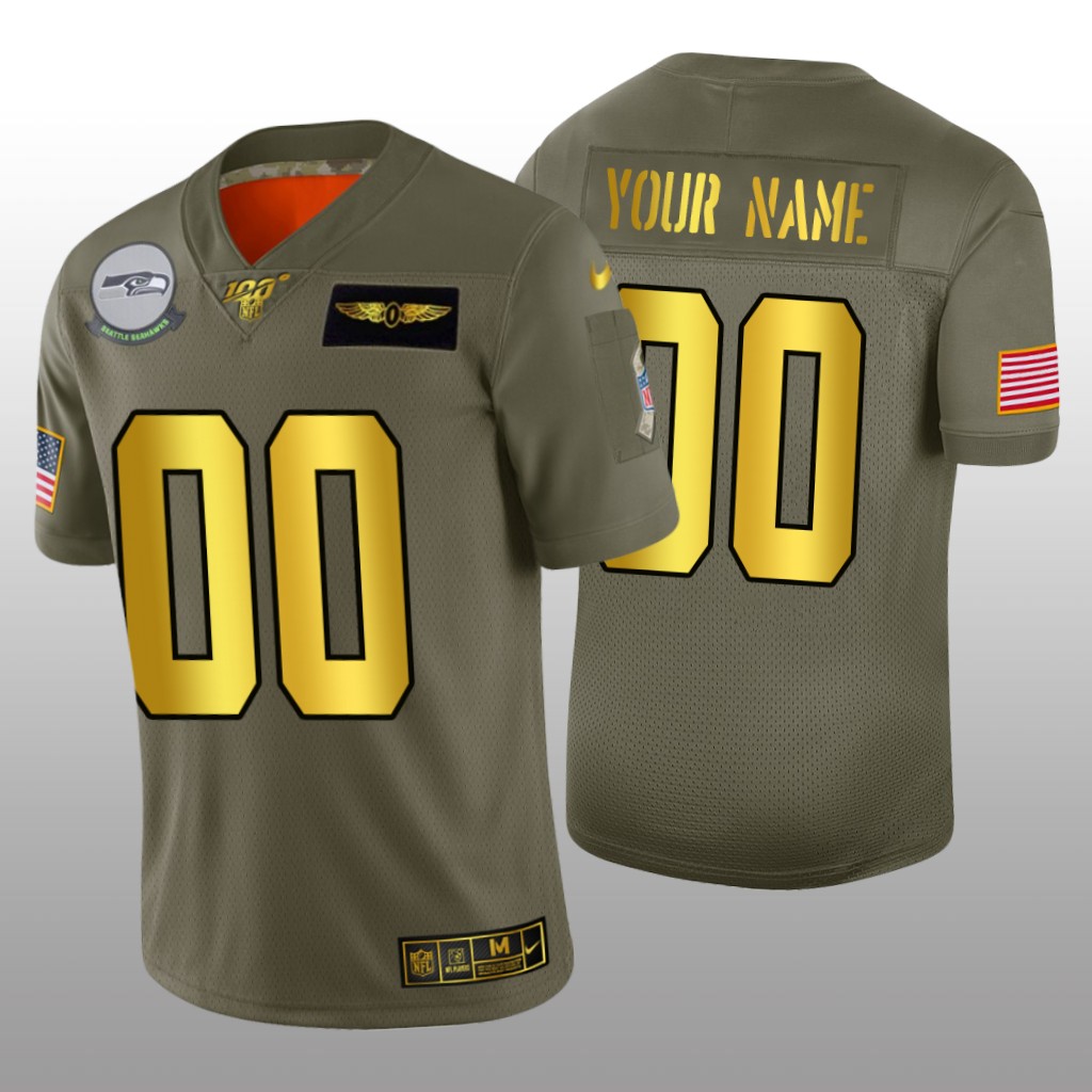 Seattle Seahawks Custom Olive Golden NFL 100 Jersey 2019 Salute to Service - Men's