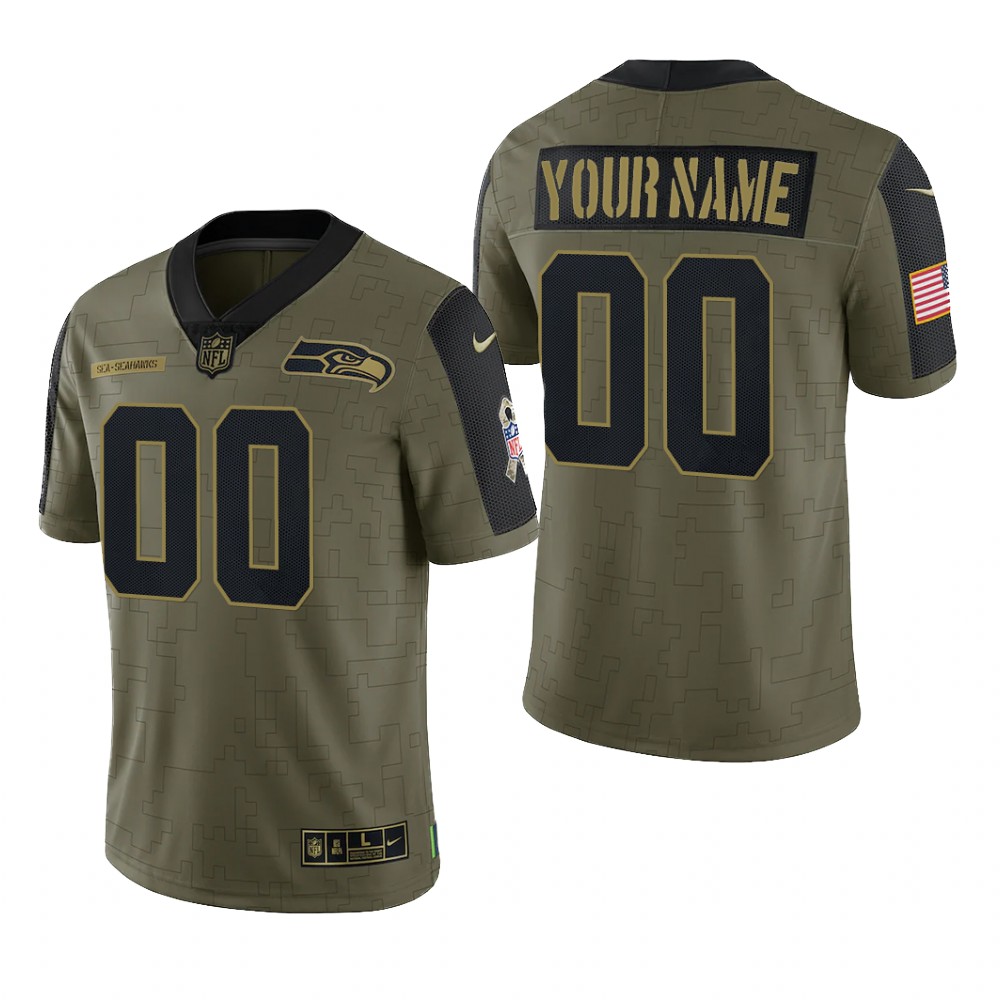 Seattle Seahawks Custom Olive Limited Jersey 2021 Salute To Service - Men's