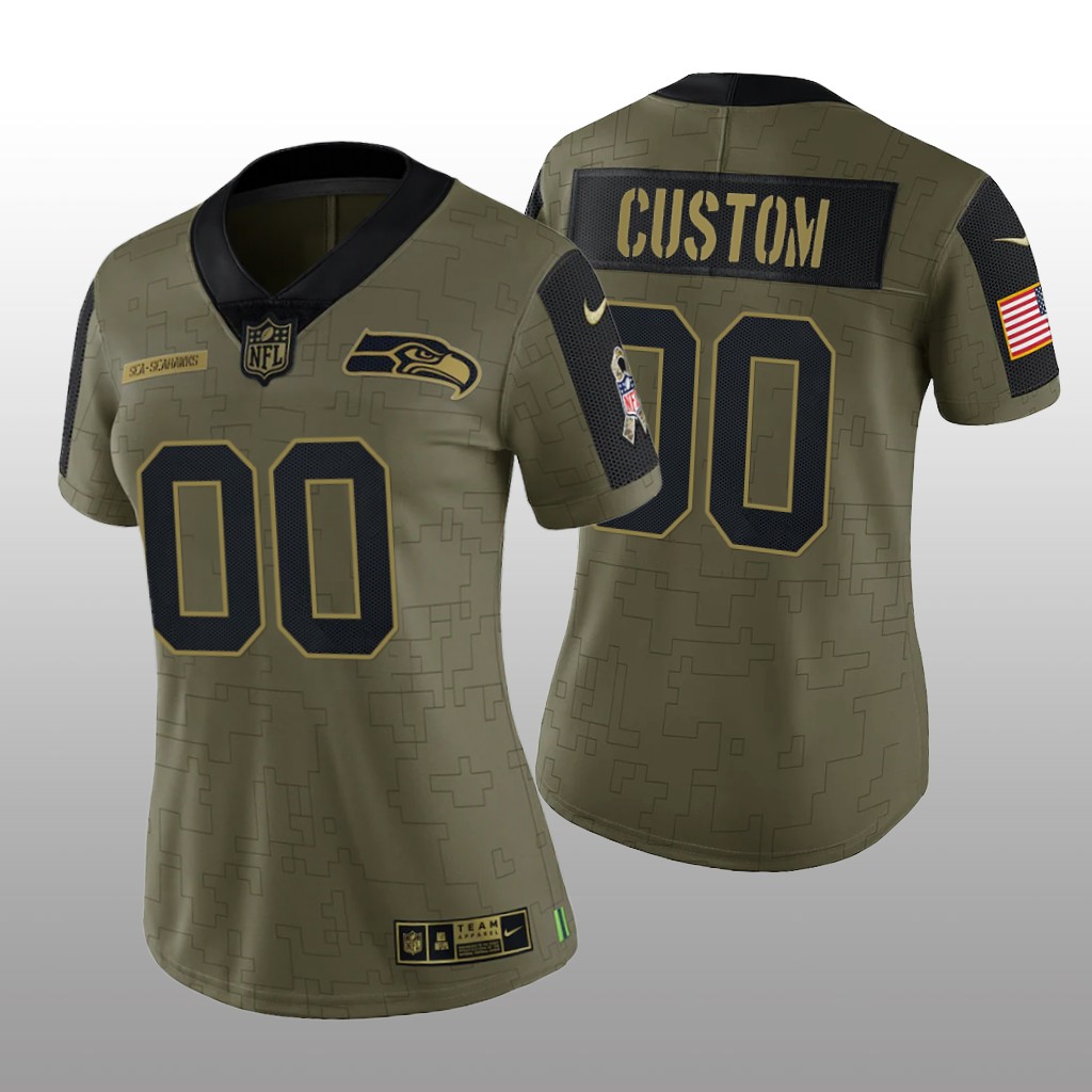 Seattle Seahawks Custom Olive Limited Jersey 2021 Salute To Service - Women's