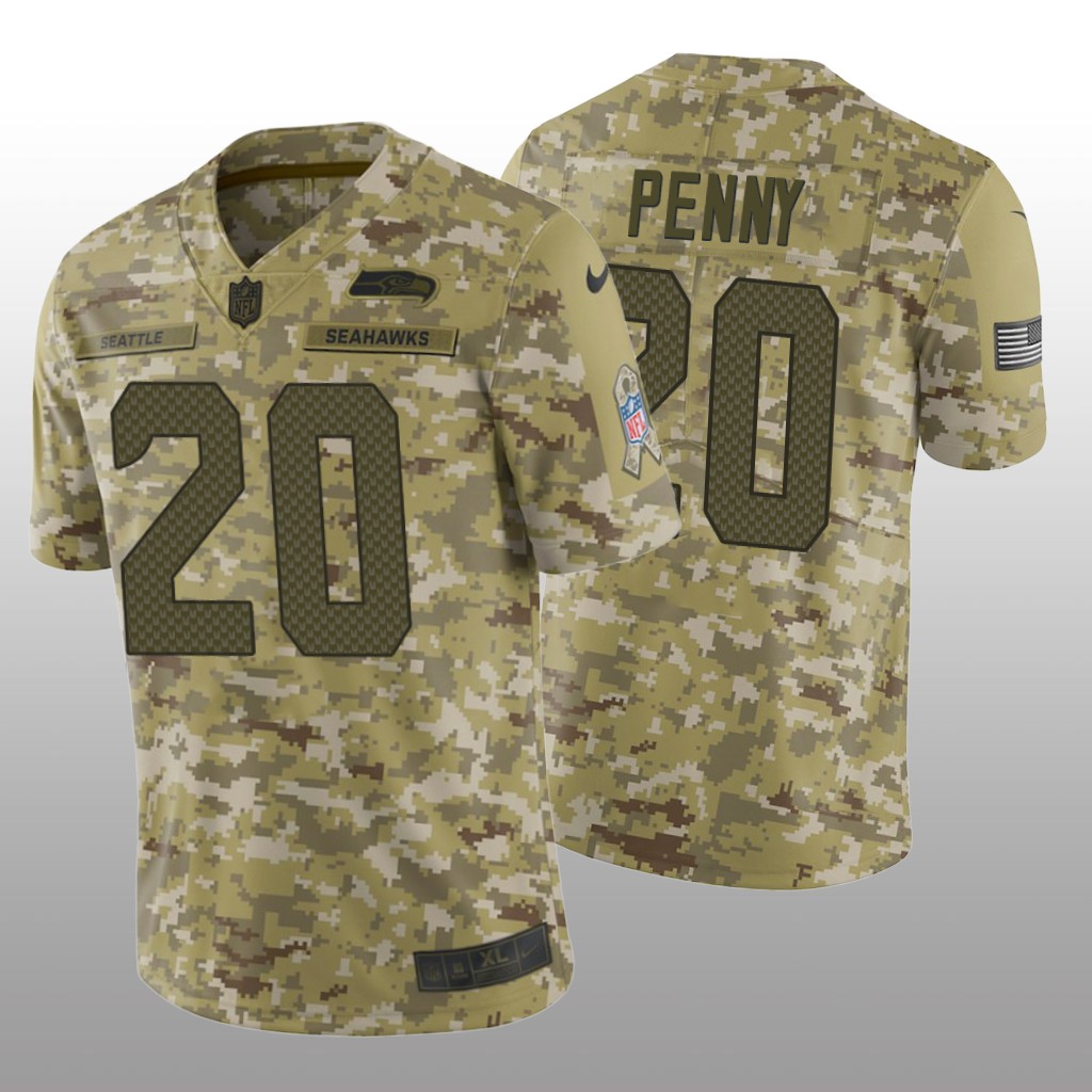 Seattle Seahawks Rashaad Penny #20 Salute to Service Limited Jersey - Camo