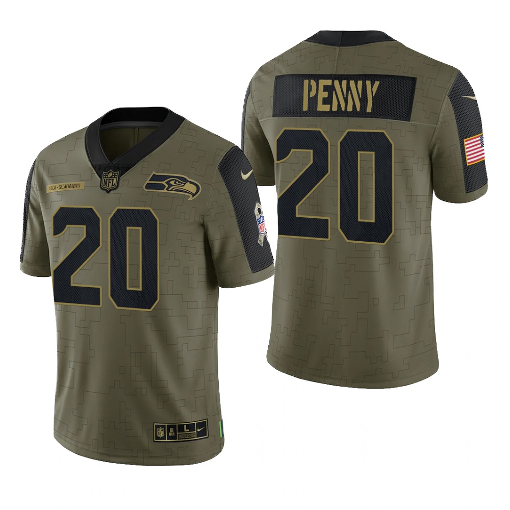 Seattle Seahawks Rashaad Penny Olive Limited Jersey 2021 Salute To Service - Men's