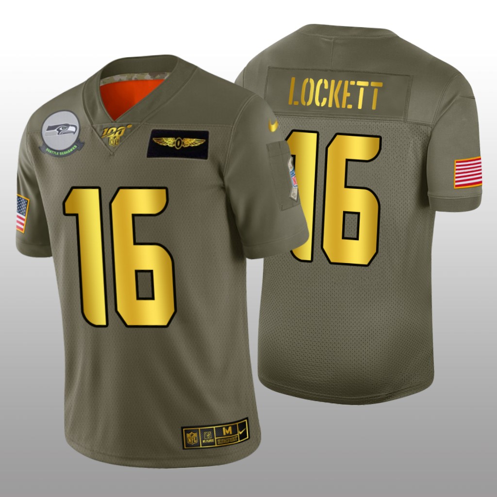Seattle Seahawks Tyler Lockett Olive Golden NFL 100 Jersey 2019 Salute to Service - Men's