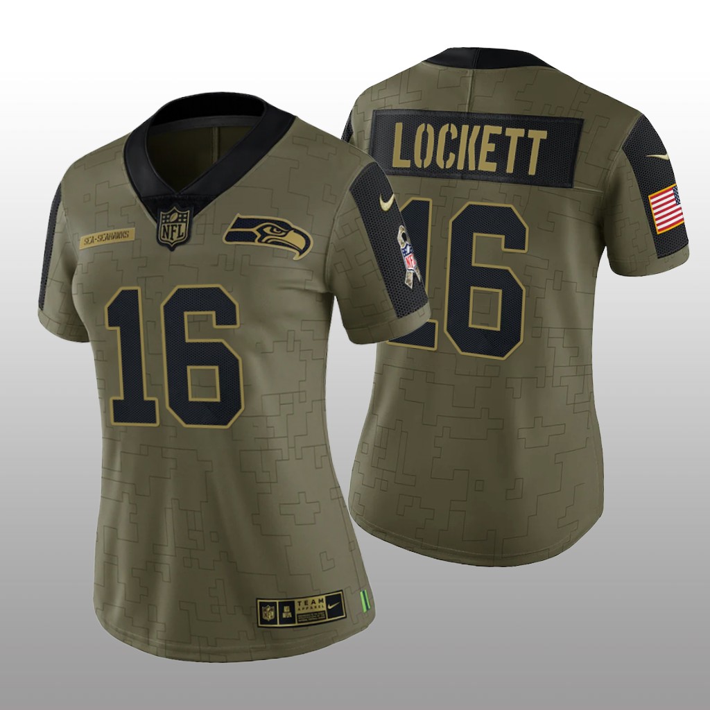 Seattle Seahawks Tyler Lockett Olive Limited Jersey 2021 Salute To Service - Women's