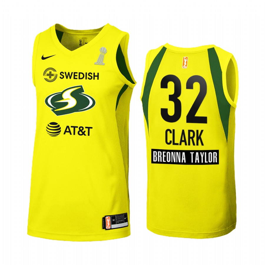 Seattle Storm Alysha Clark 2020 WNBA Finals Champions  women Yellow #32 Jersey