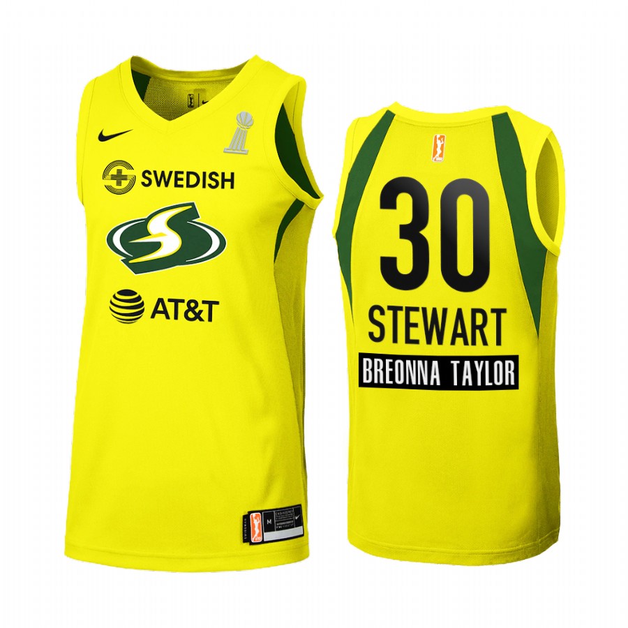 Seattle Storm Breanna Stewart 2020 WNBA Finals Champions  women Yellow #30 Jersey