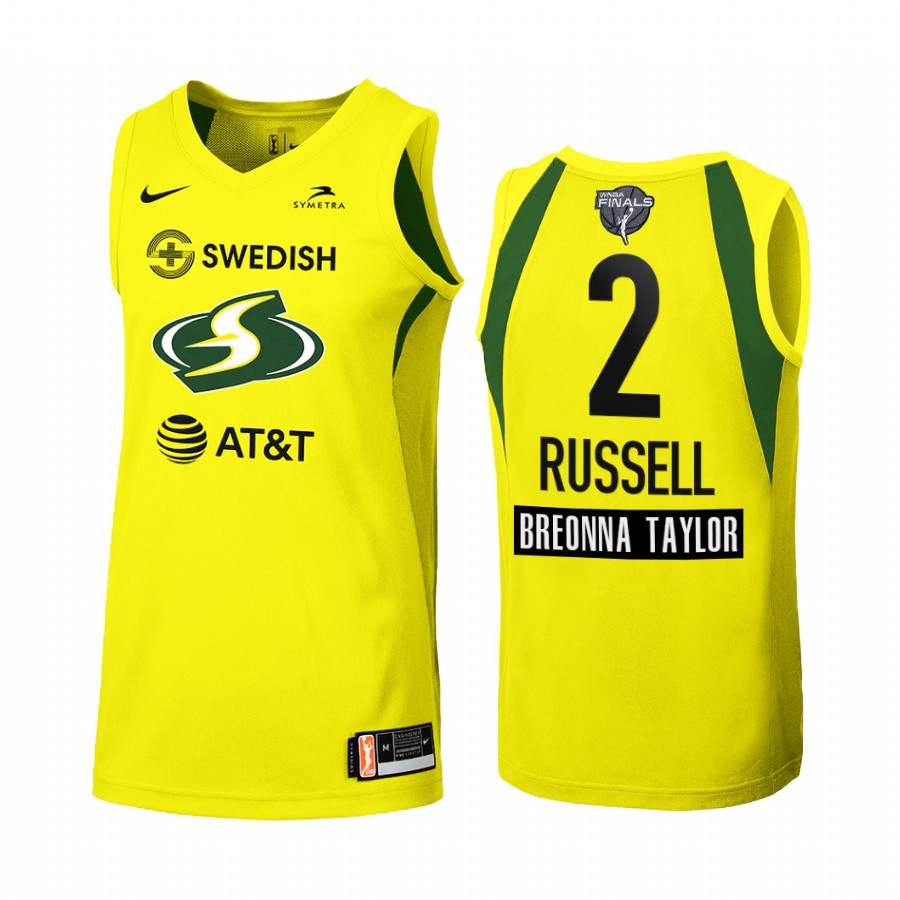 Seattle Storm Mercedes Russell 2020 WNBA Finals Bound Breonna Taylor Patch Women Yellow #2 Jersey
