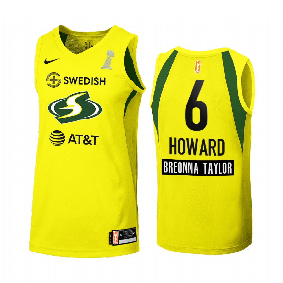 Seattle Storm Natasha Howard 2020 WNBA Finals Champions  women Yellow #6 Jersey