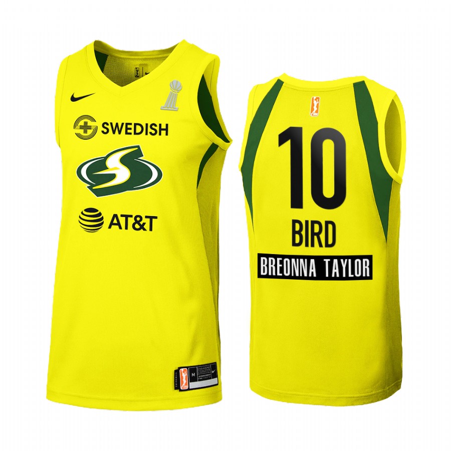 Seattle Storm Sue Bird 2020 WNBA Finals Champions  women Yellow #10 Jersey