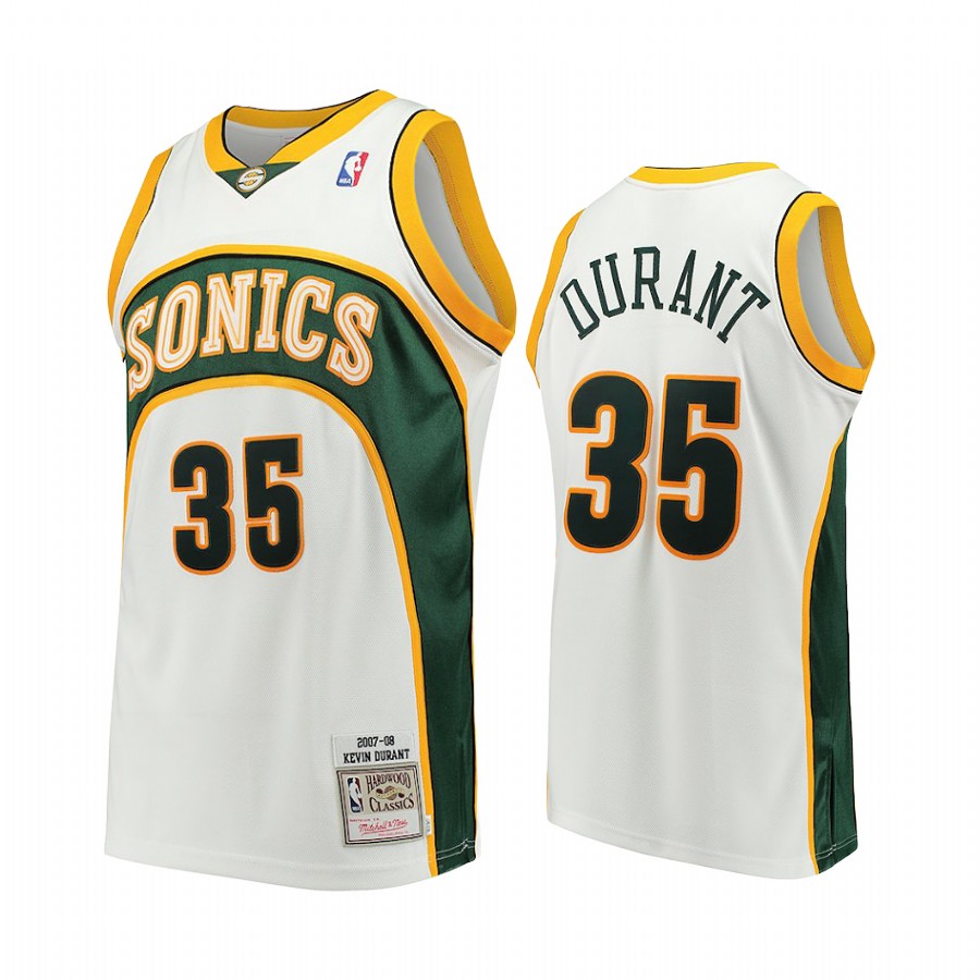 Seattle SuperSonics #35 Kevin Durant White Hardwood Classics Men Jersey