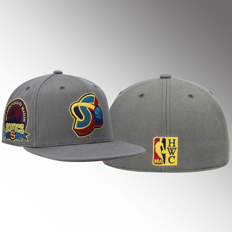 Seattle SuperSonics 40th Team Anniversary Charcoal Carbon Cabernet Fitted Hat