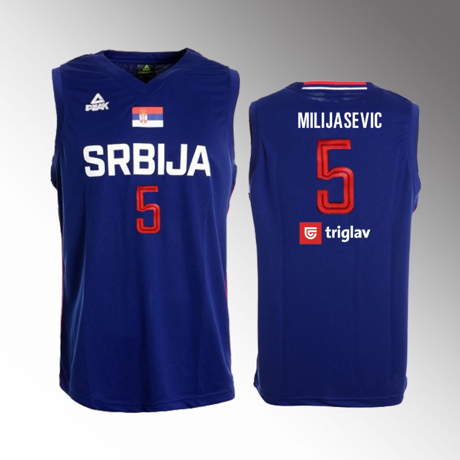 Serbia #5 Ilija Milijasevic FIBA U18 European Championship 2022 Men Jersey Blue