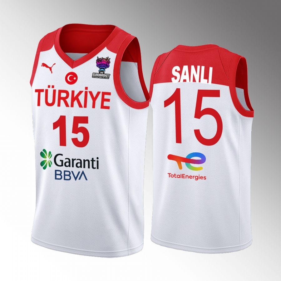 Sertac Sanli Turkey FIBA EuroBasket 2022 White Jersey Home #15