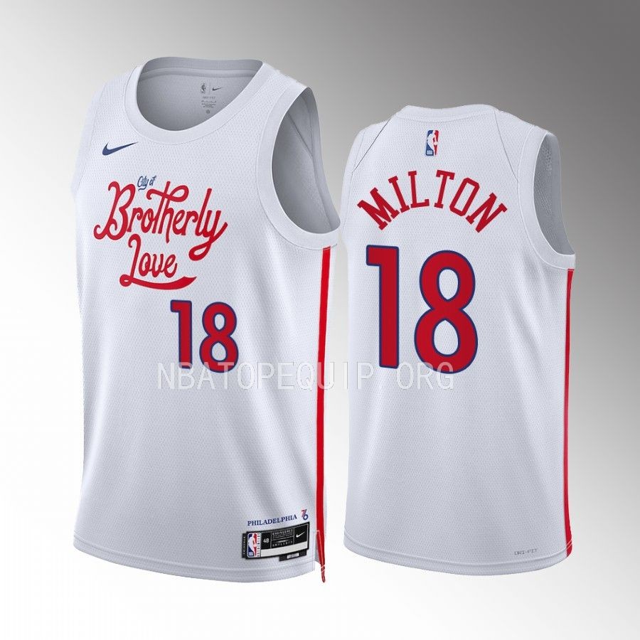 Shake Milton 2022-23 Philadelphia 76ers White #18 City Edition Jersey Swingman