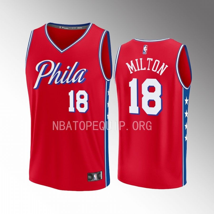 Shake Milton 76ers #18 Red Jersey Fast Break Fast Break Player 2022-23 Statement Edition