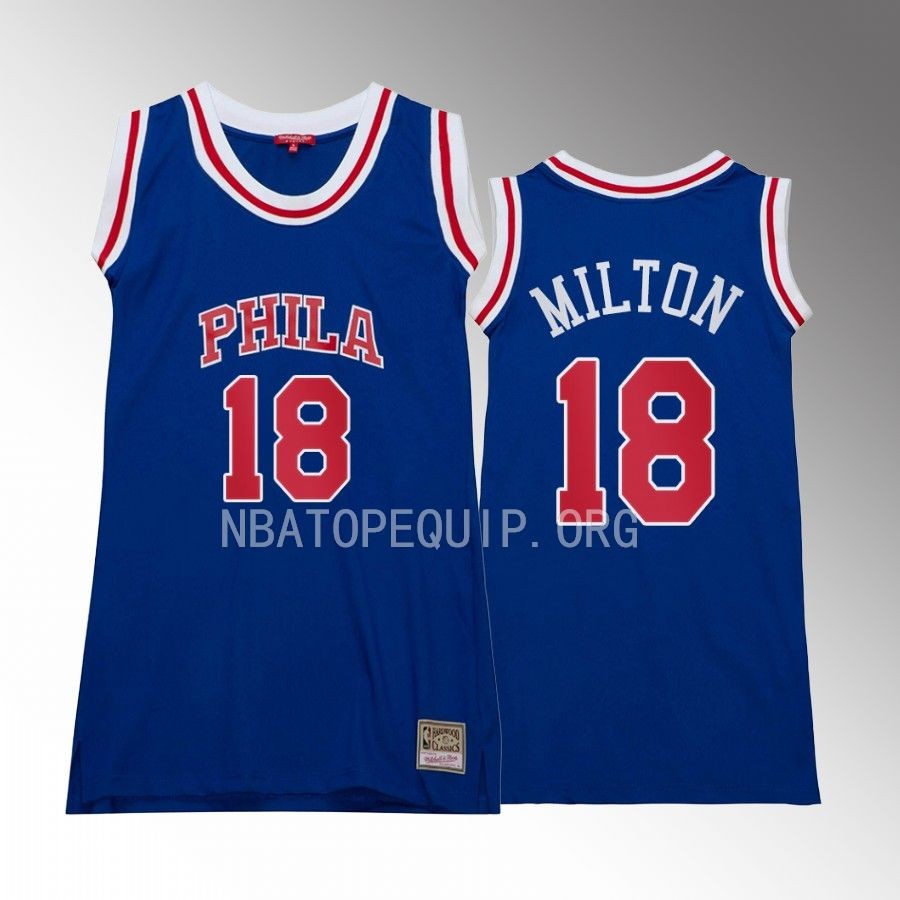 Shake Milton Philadelphia 76ers #18 Hardwood Classics Jersey Blue Women