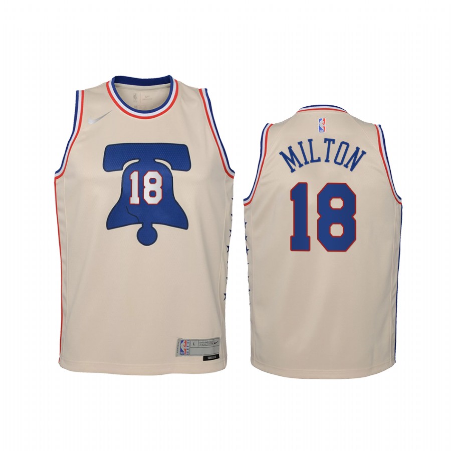 Shake Milton Philadelphia 76ers 2021 Earned Edition Cream Youth Jersey - Swingman