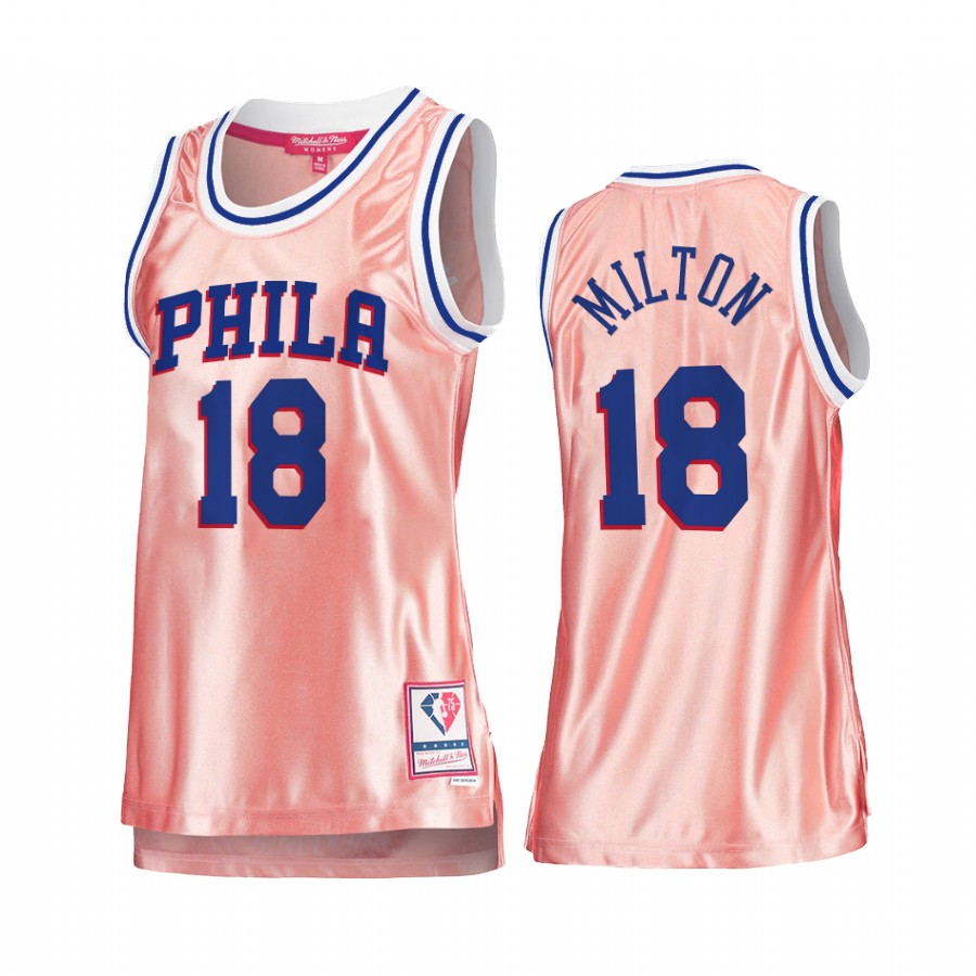 Shake Milton Philadelphia 76ers Rose Gold Jersey #18 Pink 75th Anniversary Women's Tank