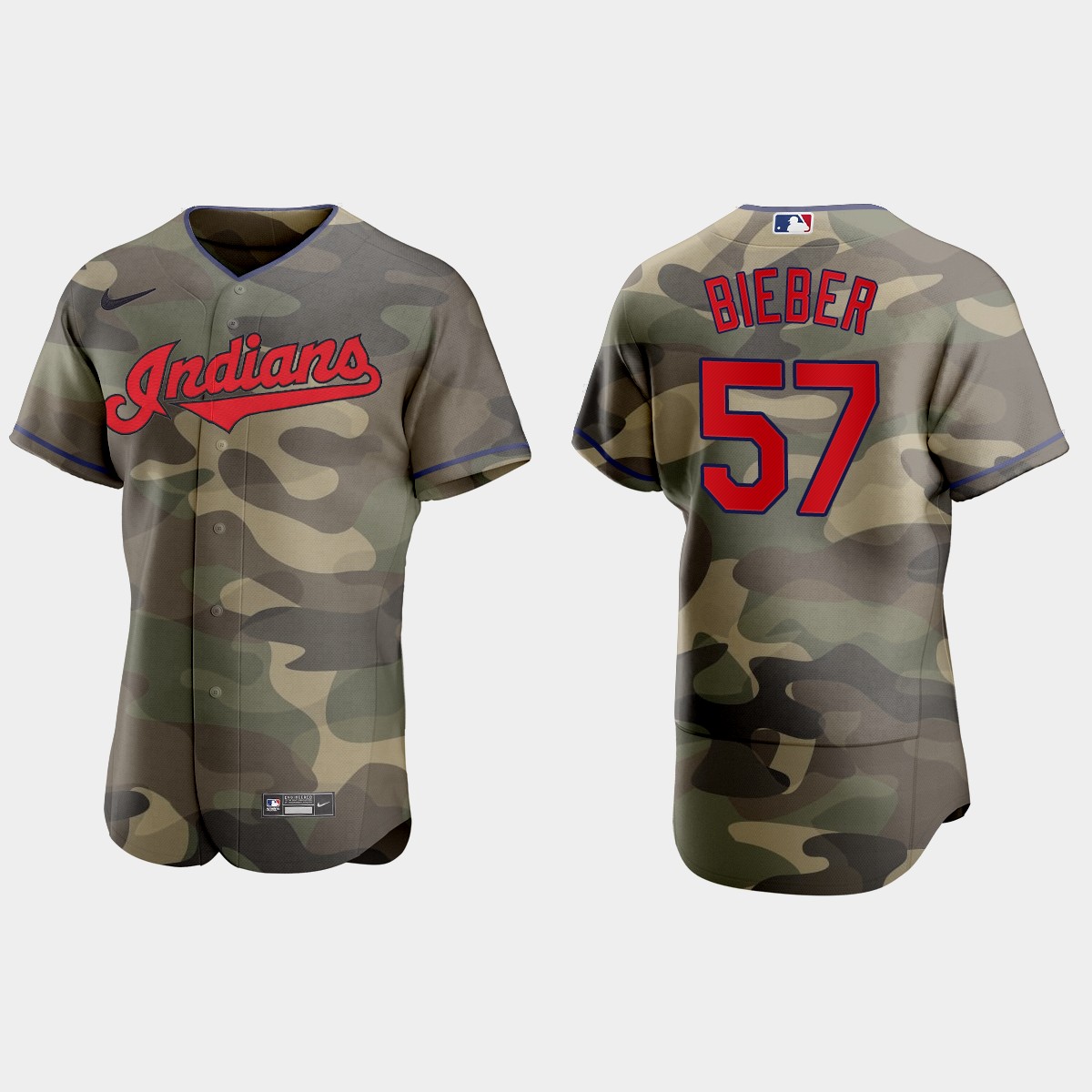 Shane Bieber Cleveland Indians 2021 National Armed Forces Day Jersey - Camo