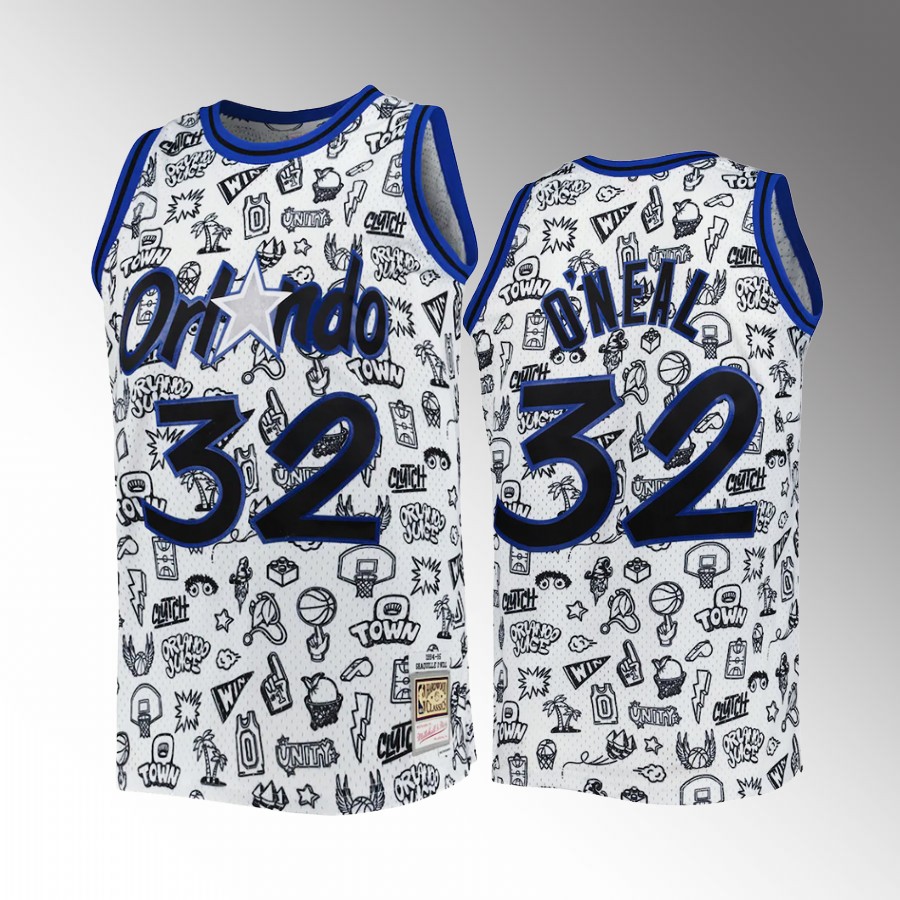 Shaquille O'Neal #32 Orlando Magic Doodle White 1994-95 Hardwood Classics Jersey