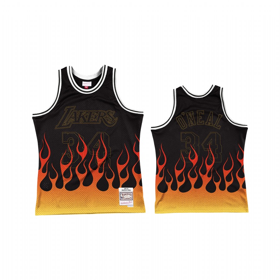 Shaquille O'Neal #34 Los Angeles Lakers 1996-97 Flames Jersey Black