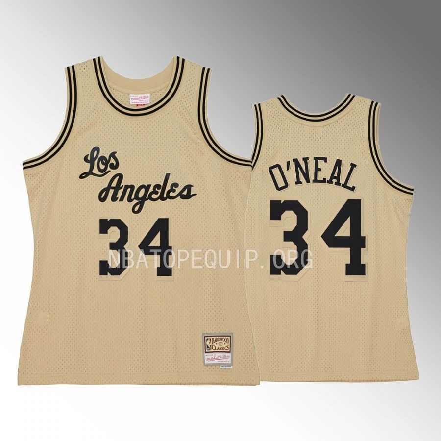 Shaquille O'Neal #34 Los Angeles Lakers 1996-97 Hardwood Classics Khaki Black Swingman Jersey