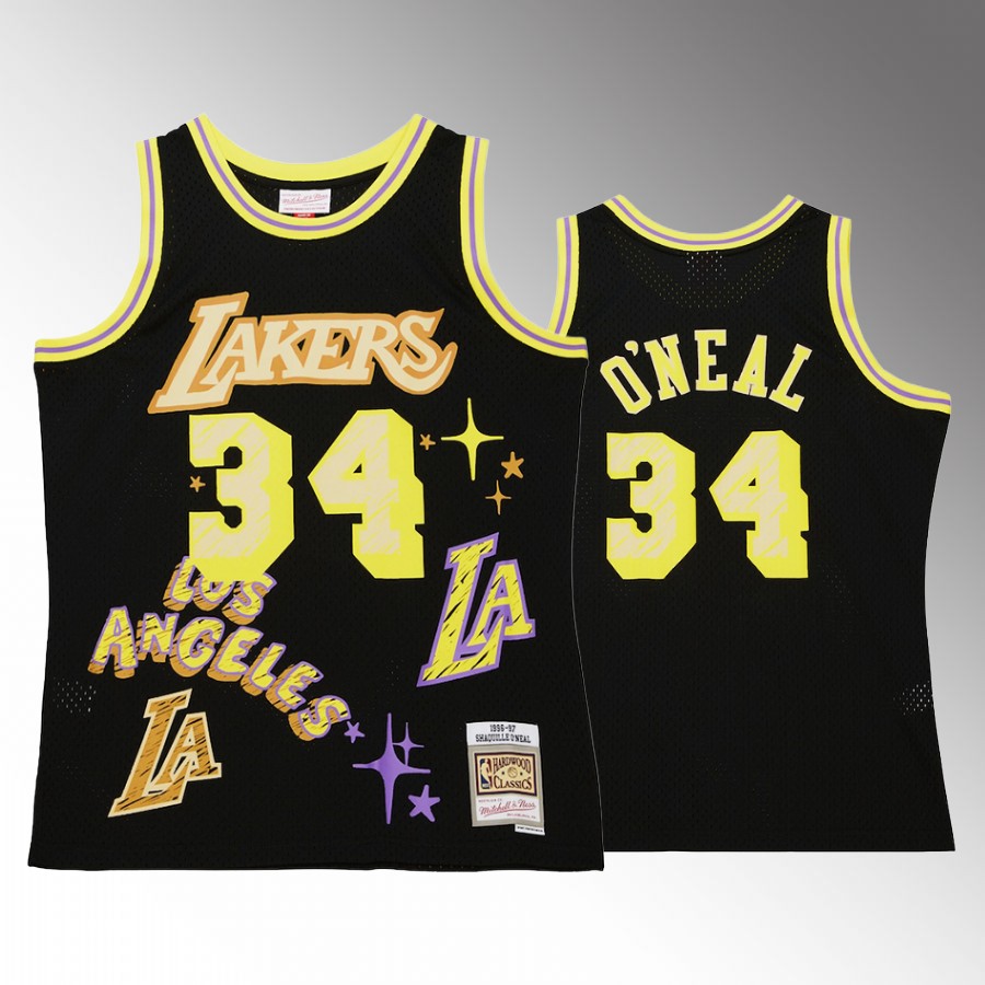 Shaquille O'Neal #34 Los Angeles Lakers Sidewalk Sketch Black HWC Swingman Jersey