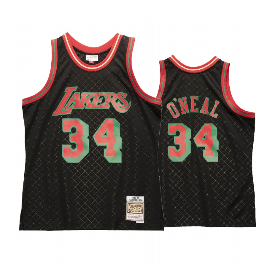 Shaquille O'Neal 34 Los Angeles Lakers Neapolitan Black Jersey Hardwood Classics