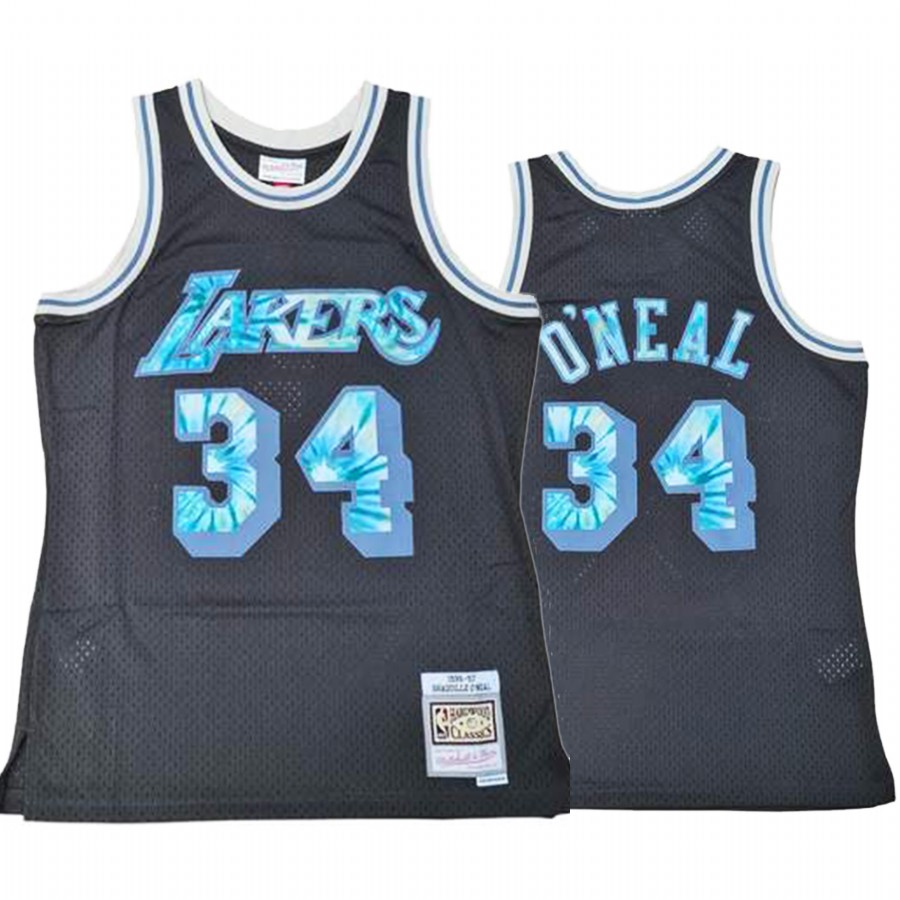 Shaquille O'Neal 34 Los Angeles Lakers Tie-Dye Logo Black Jersey Throwback 90s