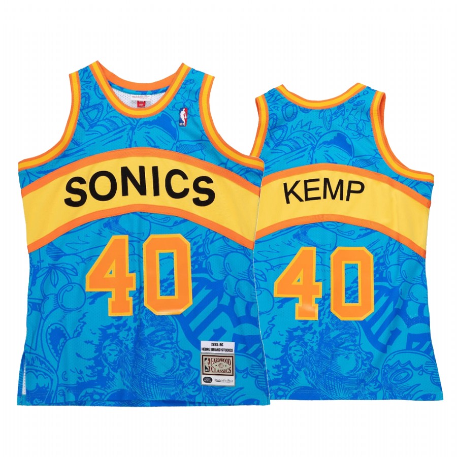 Shawn Kemp 40 Seattle SuperSonics Hebru Brantley X Mitchell Ness Blue Jersey Retro