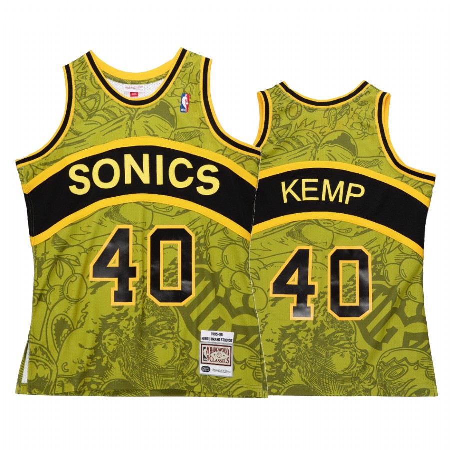 Shawn Kemp 40 Seattle SuperSonics Hebru Brantley Yellow Jersey Mitchell Ness