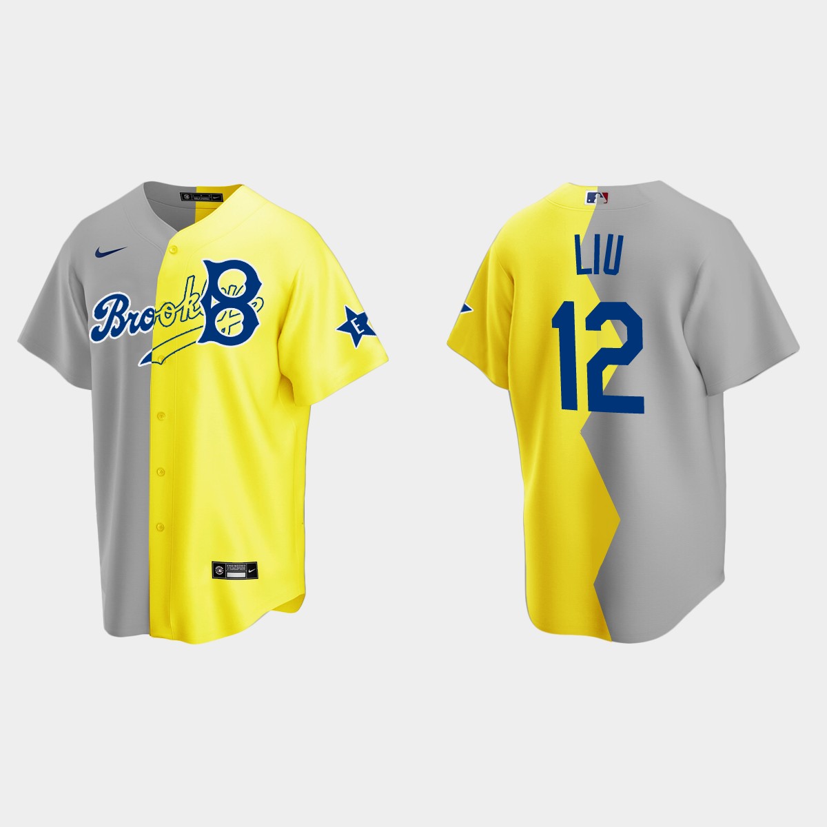 Simu Liu Brooklyn Dodgers 2022 Celebrity Softball Game Split Jersey - Gray Yellow