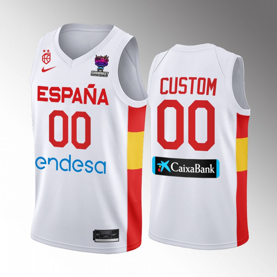 Spain #00 Custom 2022 FIBA EuroBasket Final Home Men Jersey White