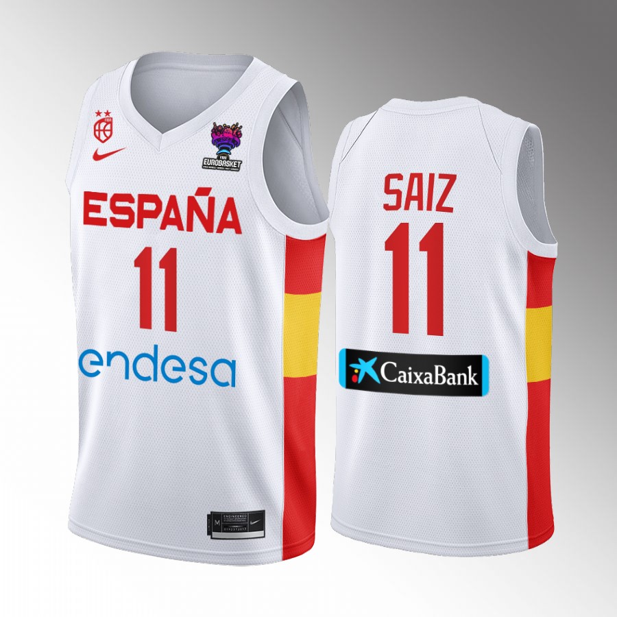 Spain #11 Sebas Saiz 2022 FIBA EuroBasket Final Home Men Jersey White