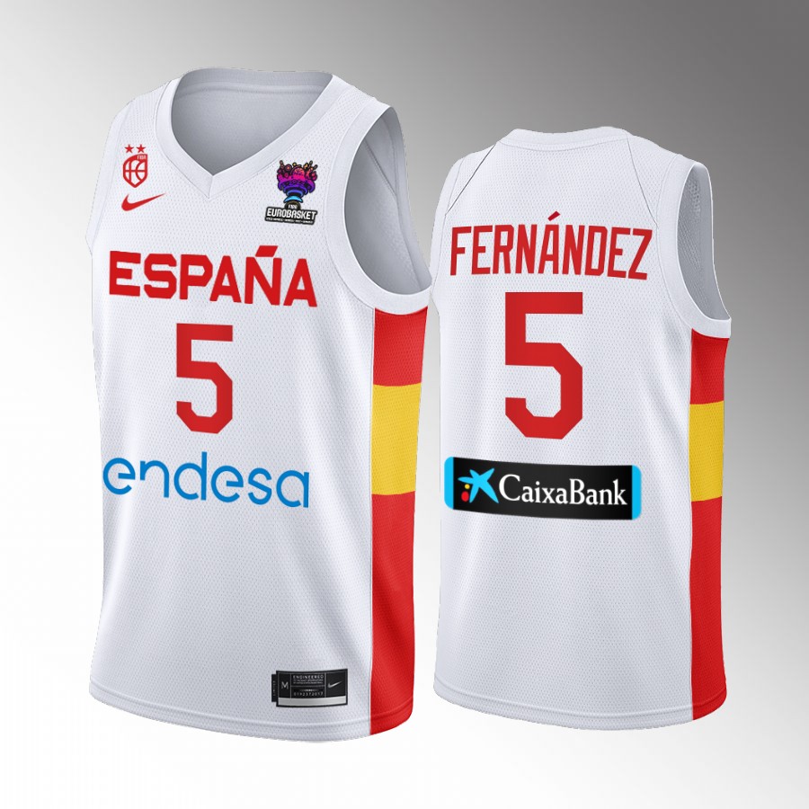 Spain #5 Rudy Fernandez 2022 FIBA EuroBasket Final Home Men Jersey White