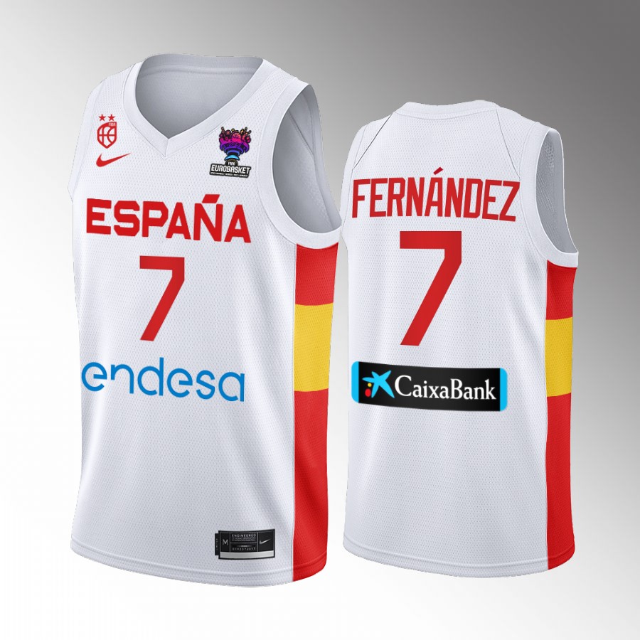 Spain #7 Jaime Fernandez 2022 FIBA EuroBasket Final Home Men Jersey White