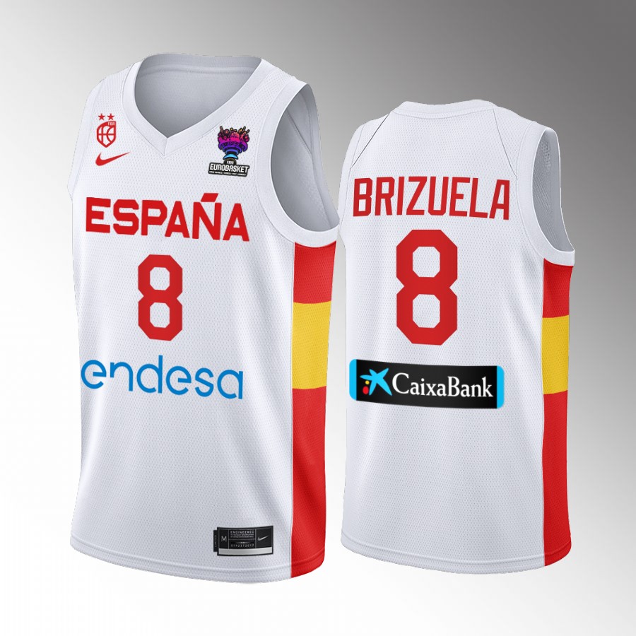 Spain #8 Dario Brizuela 2022 FIBA EuroBasket Final Home Men Jersey White