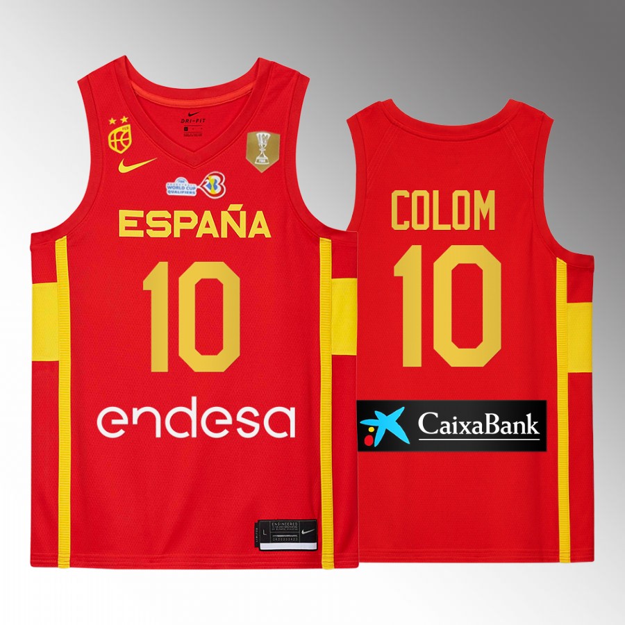 Spain Team #10 Quino Colom 2023 FIBA  World Cup Champions Patch Men Jersey Red