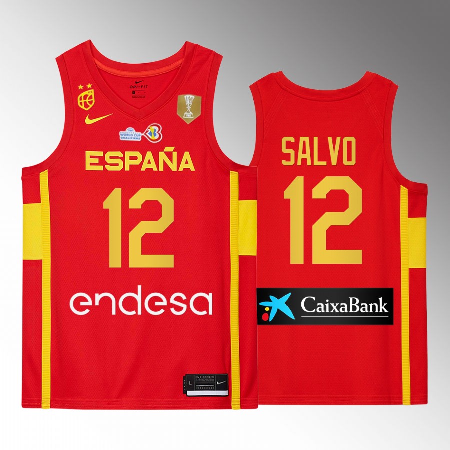 Spain Team #12 Miguel Salvo 2023 FIBA  World Cup Champions Patch Men Jersey Red